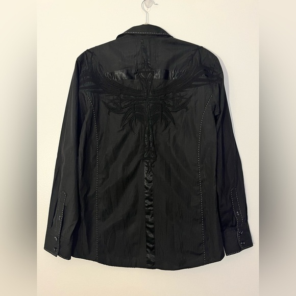 Roar | Believe button down black embroidered cross shirt Men’s size M goth punk - Picture 3 of 11